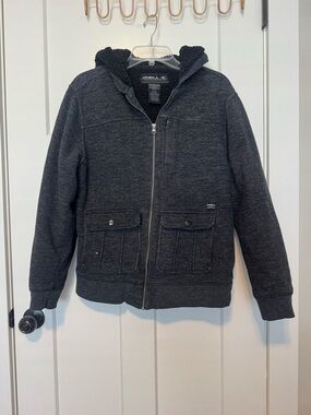 O'Neill Men's Dark Charcoal Zip-Up Hoodie Sweater